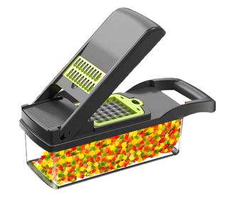 Razatoare Multifunctionala Mevis Line , pentru legume si fructe, 13 piese, Lame Inox, Verde