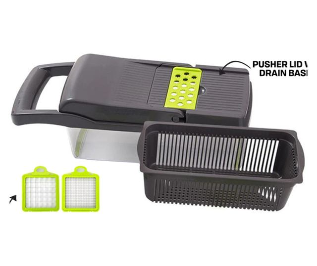 Razatoare Multifunctionala Mevis Line , pentru legume si fructe, 13 piese, Lame Inox, Verde