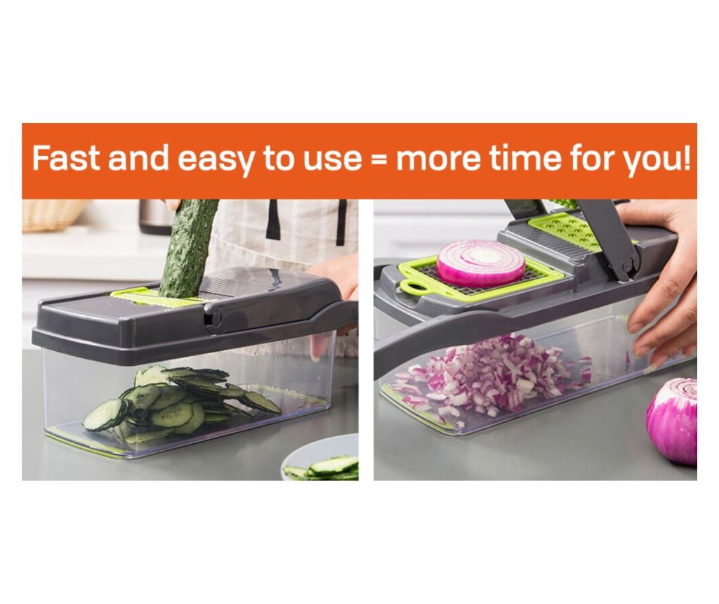 Razatoare Multifunctionala Mevis Line ®, pentru legume si fructe, 13 piese, Lame Inox, Verde - 4