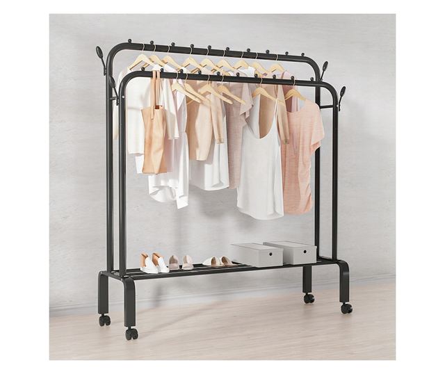 Stender suport pentru umerase si pantofi, Rebiko, 150 x 110 x 54 cm, Negru