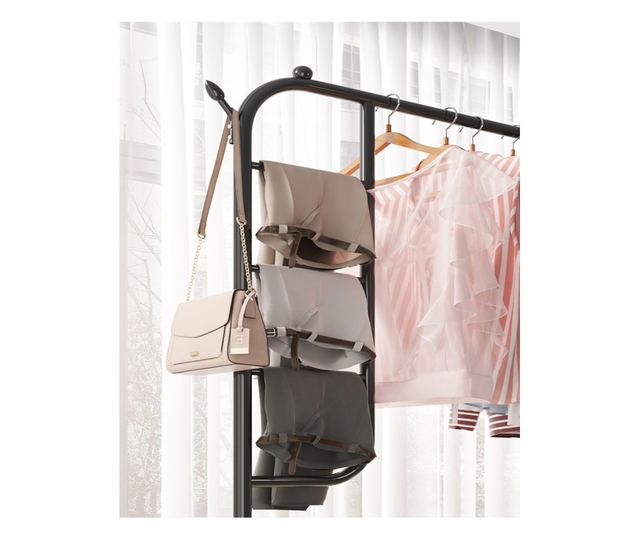 Suport pentru haine, compartiment separat pentru pantaloni, Elastix Shop, din otel, 130 x 40 x 150 cm, negru mat