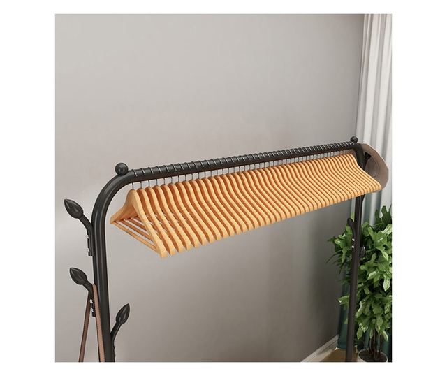 Suport pentru haine, compartiment separat pentru pantaloni, Elastix Shop, din otel, 130 x 40 x 150 cm, negru mat