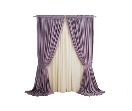 Set de 2 draperii din catifea, lila prafuit, cu rejansa, semiopace ,accesorizate 250x270 cm