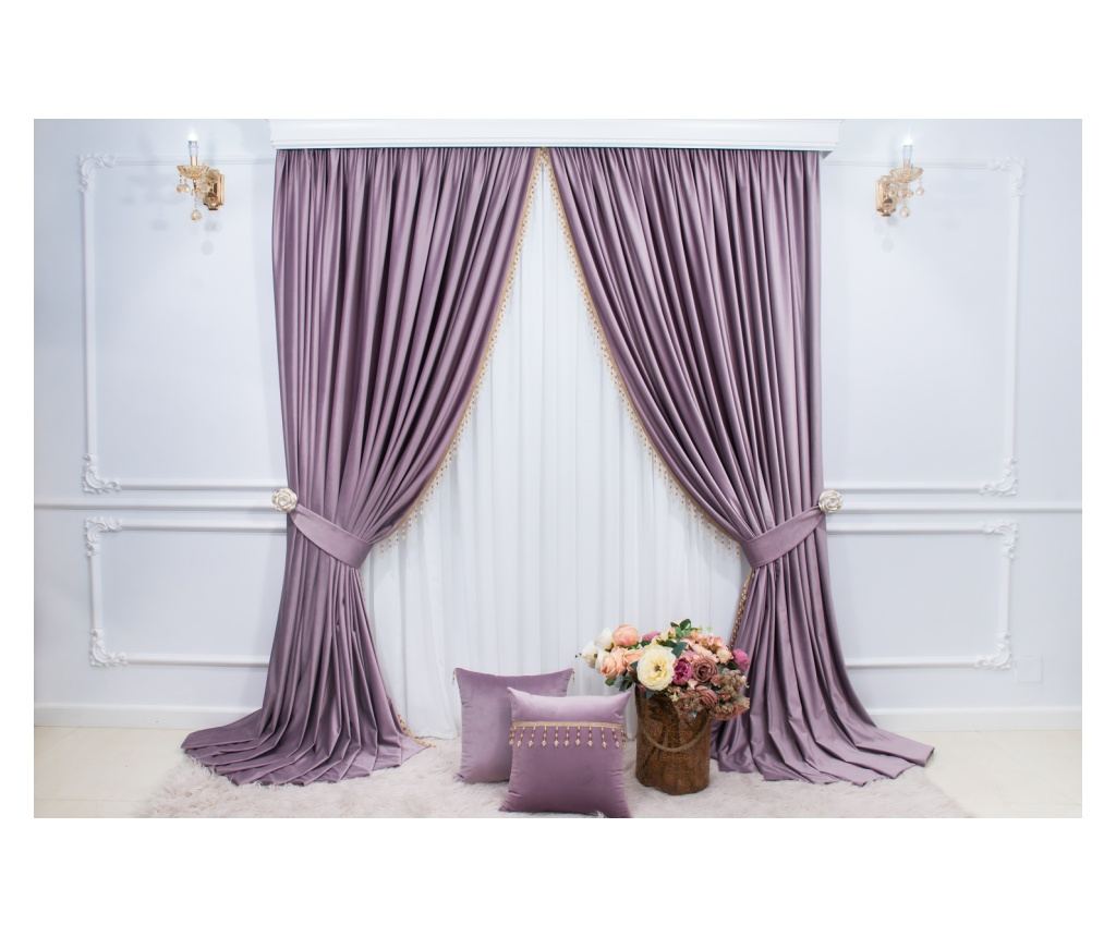 Set de 2 draperii din catifea, lila prafuit, cu rejansa, semiopace ,accesorizate 200x270 cm - 6