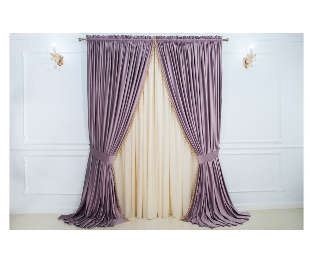 Set de 2 draperii din catifea, lila prafuit, cu rejansa, semiopace ,accesorizate 250x250 cm - 2