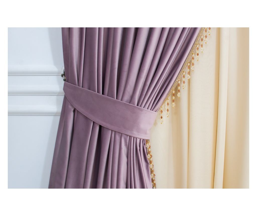 Set de 2 draperii din catifea, lila prafuit, cu rejansa, semiopace ,accesorizate 250x250 cm - 4