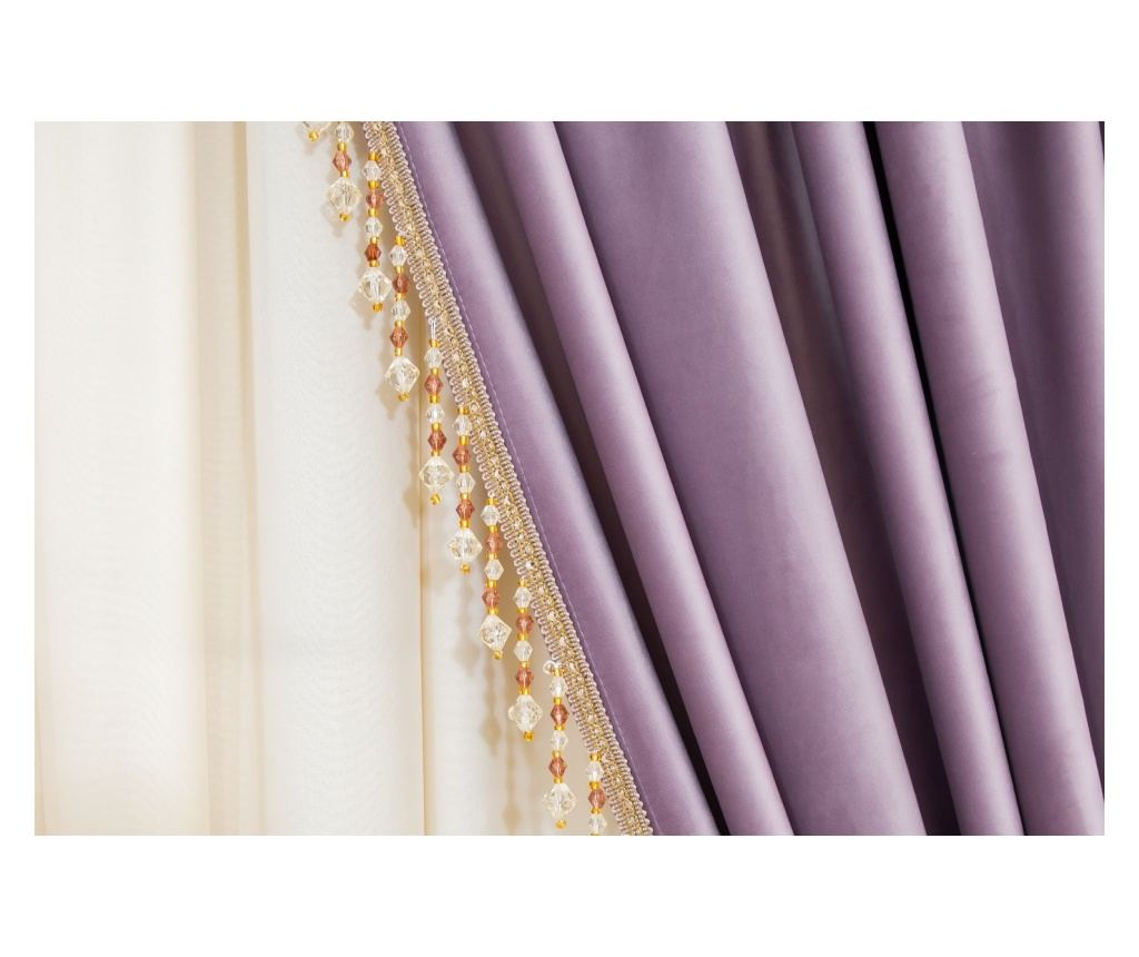 Set de 2 draperii din catifea, lila prafuit, cu rejansa, semiopace ,accesorizate 250x250 cm - 5
