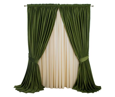 Set de 2 draperii din catifea, verde olive, cu rejansa, semiopace , 250x250 cm