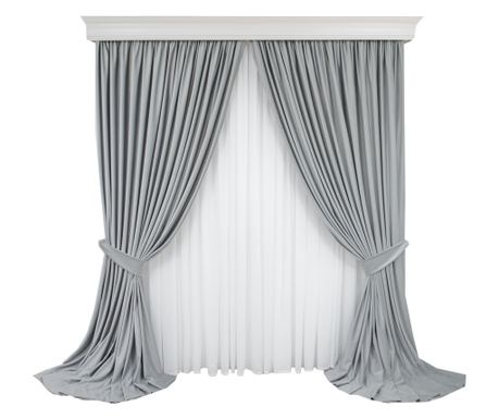 Set de 2 draperii din catifea, gri perlat, cu rejansa, semiopace , 250x250 cm