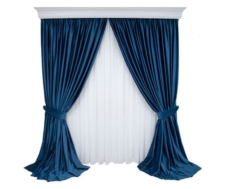 Set de 2 draperii din catifea,albastre, cu rejansa, semiopace , 200x250 cm