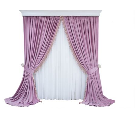 Set de 2 draperii din catifea, cu rejansa, roz, semiopace, accesorizate 250x250 cm