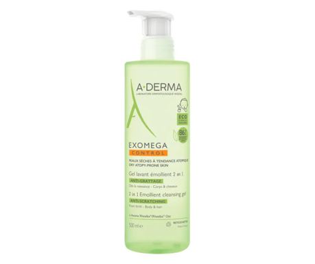 Gel za čiščenje in šampon za suho in atopično kožo, A-DERMA Exomega Control emolientni gel 2v1, 500 ml