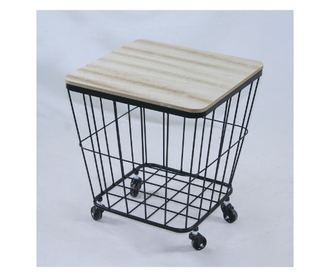 Stolić žičani četvrtasti s kotačima, prostorom za spremanje i drvenim poklopcem u prirodnoj boji drva 38.5x38.5x43 cm