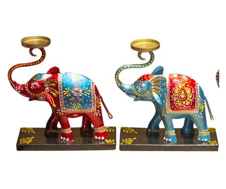 Декоративен свещник от ламарина ORIGEN Decor Home Elephant Многоцветен - Фигура на слон 3 броя за домашна декорация