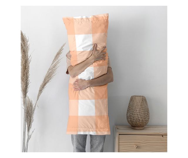 Μαξιλαροθήκη Gingham 80x80 εκ Ροδάκινο