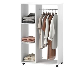 Suport pentru Haine de Podea, Suport cu Roti, Dulap cu 3 Rafturi si Suport pentru Haine, 80x40x128 cm, Alb