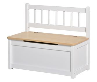 Banca Cutie de Depozitare pentru Copii 2 in 1 din Lemn 60x30x50cm, Alb/Lemn natural