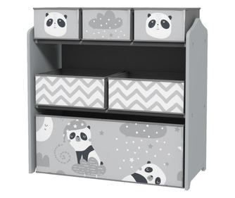 Raft Mobil pentru Jucarii, Comoda cu 6 Rafturi Detasabile din Material Textil, 63x30x66 cm, Gri