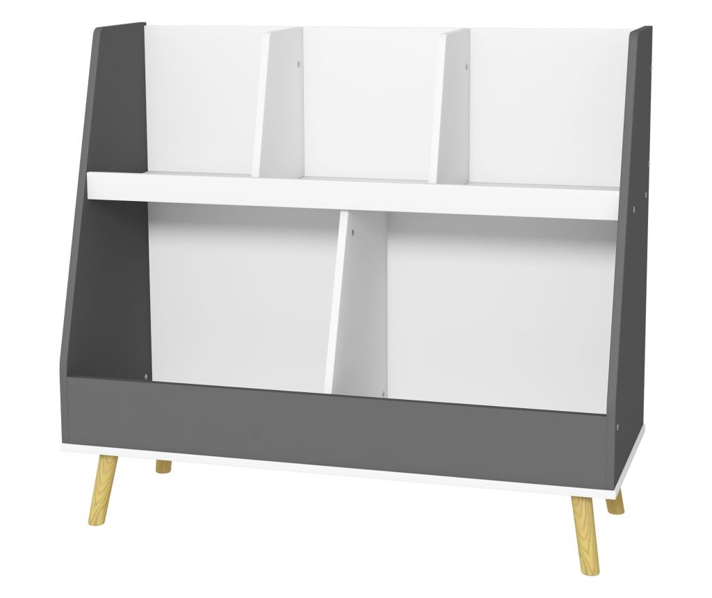 Játéktároló polc, 2 szintes játékszervező 5 rekesszel, 80x34x72,5 cm, szürke