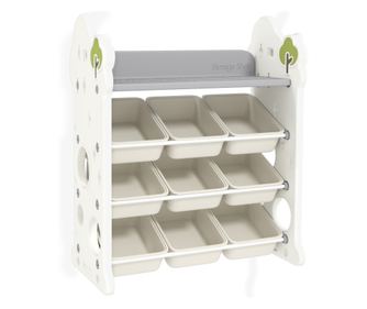 Детска етажерка за книги, органайзер за играчки с 4 нива и 9 кошници, 77x42x94 см, кремаво бяло
