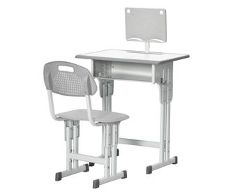 Gyermek Iskolapad Székkel, 6-12 Éveseknek, Állítható Magasságú, Könyvtartóval és Toll Tartóval, Acél és MDF, Szürke