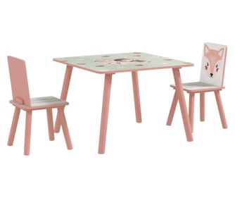 Set masa si scaun 3 piese pentru copii lemn de pin cu desene animale roz pentru scoala mobilier camera copilului birou pentru co