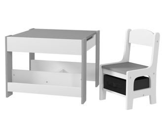 Gyerek Asztal és Szék Szett, 2 az 1-ben Gyerek Íróasztal és Szék Szett Táblával és Könyvespolcokkal, 61,5x61,5x48 cm