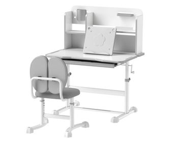 Set Birou si Scaun pentru Copii 3-12 Ani Reglabile pe Inaltime si Blat Inclinabil la 45°, 80x55x107.5 cm, Gri