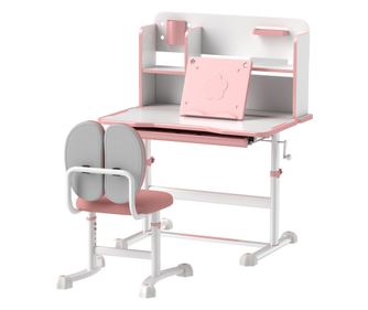 Set Birou pentru Copii 3-12 Ani Reglabil pe Inaltime si Blat Inclinabil la 45°, 80x55x107.5 cm, Culoare Roz