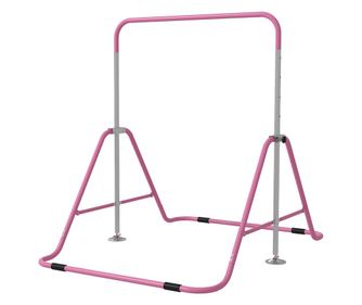 Bara de Tractiuni Pliabila pentru Copii, Bara de Gimnastica cu Inaltimi Reglabile si Structura din Otel, 148x105x88-128 cm, Roz