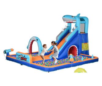 Castelul Gonflabil cu Tobogan, Piscina, Perete de Catarare, Tun de Apa, Parc Acvatic Gonflabil, 440x350x240 cm, Multicolor