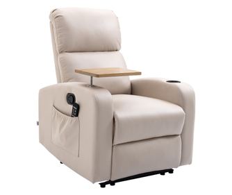 Електрически реклайнер с дистанционно управление, поставка за крака, таймер и масичка, 77x93x105 см, бежов