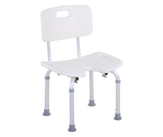 Регулируем стол за душ с 8 нива, дренажни отвори и U-образна седалка, 48x42x71-83.5 см, бял