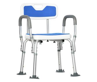 Стол за душ за възрастни хора с подложка и регулируема височина, седалка за душ с подлакътници и крачета с вендузи