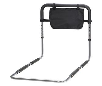 Регулируема по ширина и височина предпазна решетка за легло, стоманена опора за легло с мека дръжка, сребриста