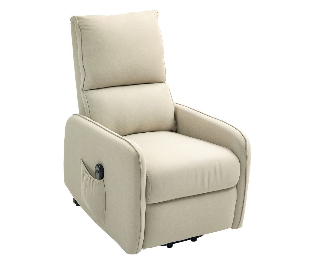 Fotoliu cu Ridicare Electrica la 135°, Telecomanda, Suport pentru Picioare si Buzunar Lateral, 62x86,5x98 cm, Bej