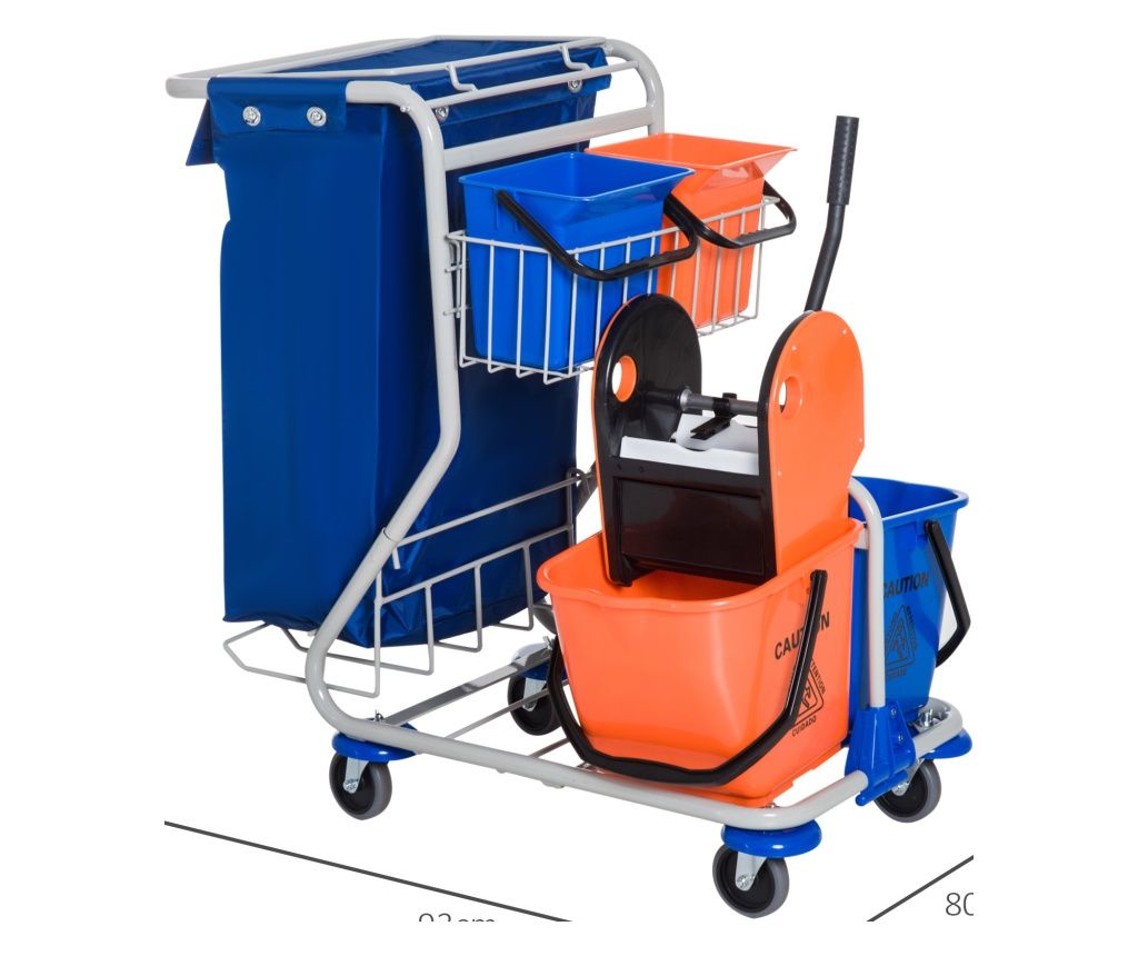 Carucior de Curatare Profesional cu 4 Galeti 18L / 6L Albastru si Portocaliu