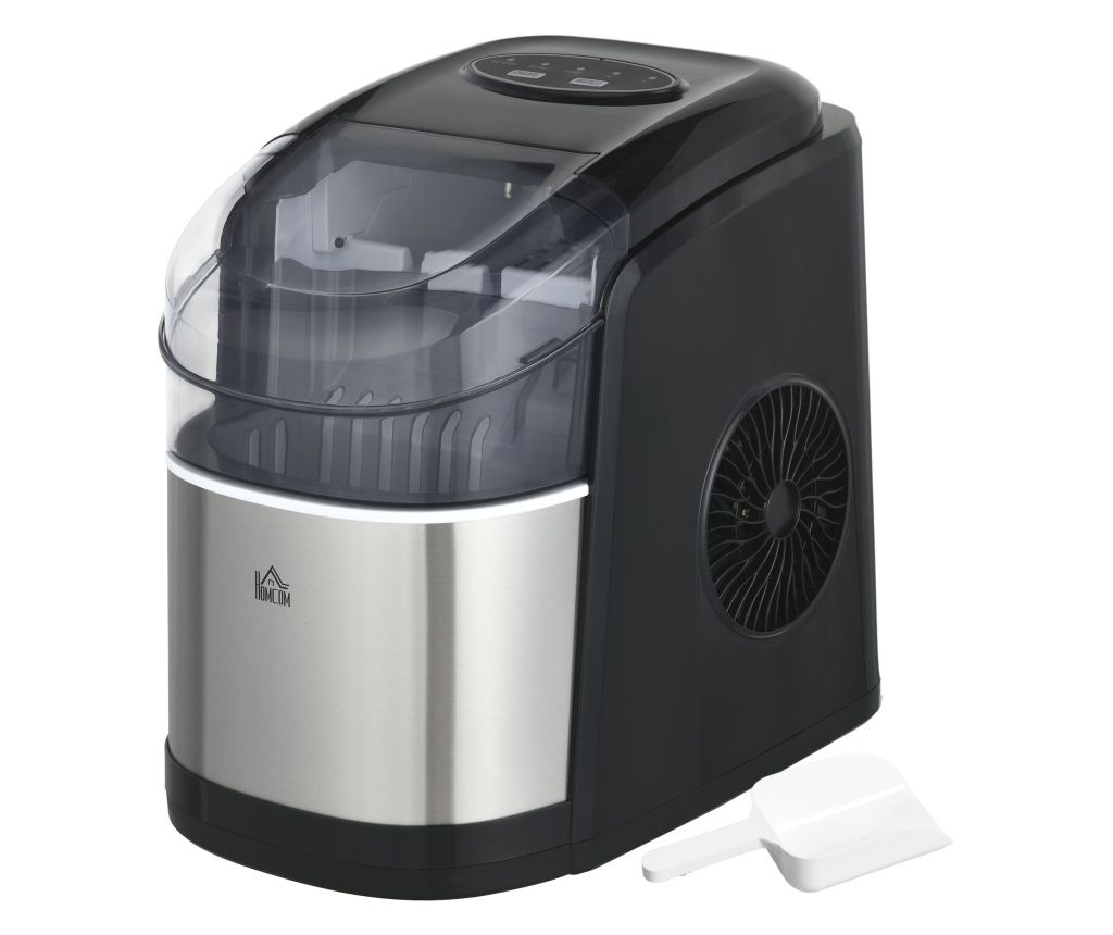 Aparat de gheață cu autocurățare, 12 kg/24 h, 9 cuburi în 6-12 minute cu coș și lingura, Aparat de gheață 43 dB din PP și oțel i