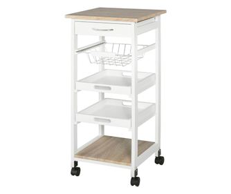 Carucior de Bucatarie Economisire Spatiu din Lemn Alb 37 x 37 x 82cm