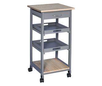 Carucior pentru Bucatarie cu Sertar, Gri Stejar