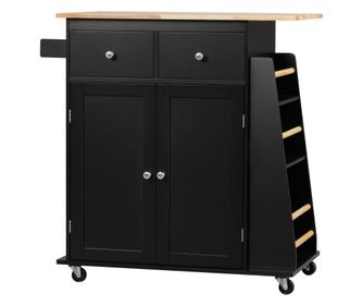 Insula de Bucatarie cu Dulapior, 2 Sertare si Suport pentru Condimente cu 3 Rafturi, 89x45x89,5 cm, Negru