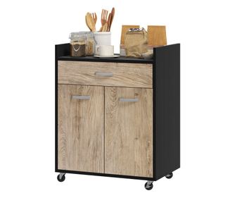 Carucior de Bucatarie cu Sertar si Dulapior, Insula de Bucatarie cu 4 Roti si Raft Reglabil, 60x40x77 cm, Negru