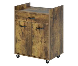 Carucior de Bucatarie, Insula de Bucatarie din Lemn cu 4 Roti si Raft Reglabil, 60x40x77 cm, Maro Rustic