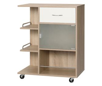 Carucior de bucatarie modern, carucior mobil de depozitare cu insula cu sertar, polita cu 3 niveluri, dulap cu usa din sticla, p