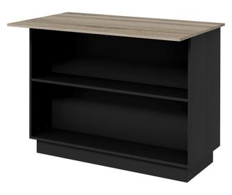 Insula de Bucatarie cu Bar, Carucior de Bucatarie cu 2 Compartimente Deschise si 2 Dulapuri, 105x60x82 cm, Negru