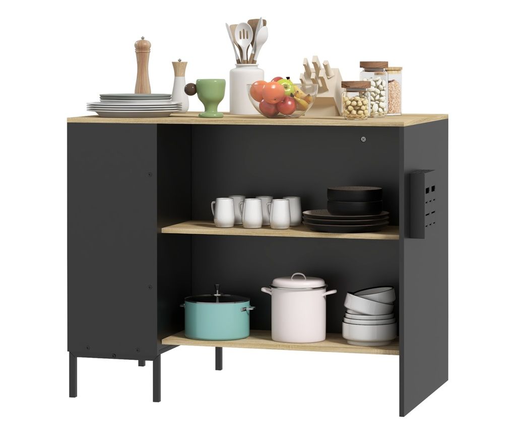 Kitchen Island with Large Worktop, Kitchen Cabinet with Shelf, Knife Holder and Sliding Door Cabinet, 114.5x70x90cm