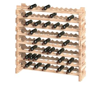 Raft din Lemn de Molid, Dulap pentru 96 Sticle cu 8 Rafturi, Greutate Maxima 100 kg, 114x28x113,5 cm, Lemn Natural