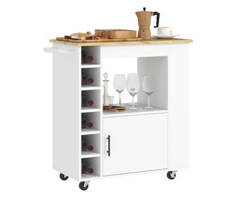 Insula de Bucatarie cu 6 Suporturi pentru Sticle, 3 Rafturi Laterale si Dulapior cu Balamale, 83x40x83 cm, Stejar