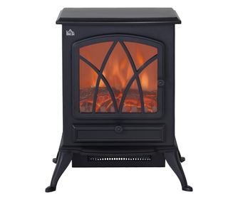 Електрическа камина с ефект на пламък, електрическа печка с термостат и регулируема светлина, 45x28.5x54 см, черна