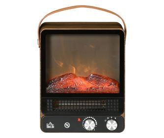 Електрическа камина с дръжка, нагревател с реалистичен пламък, защита от прегряване, 750W/1500W, тъмен орех